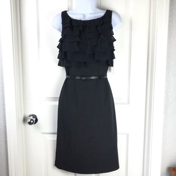 Calvin Klein Ruffle Bodice Sleeveless Sheath Dress Sz 4 Black - Picture 2 of 9